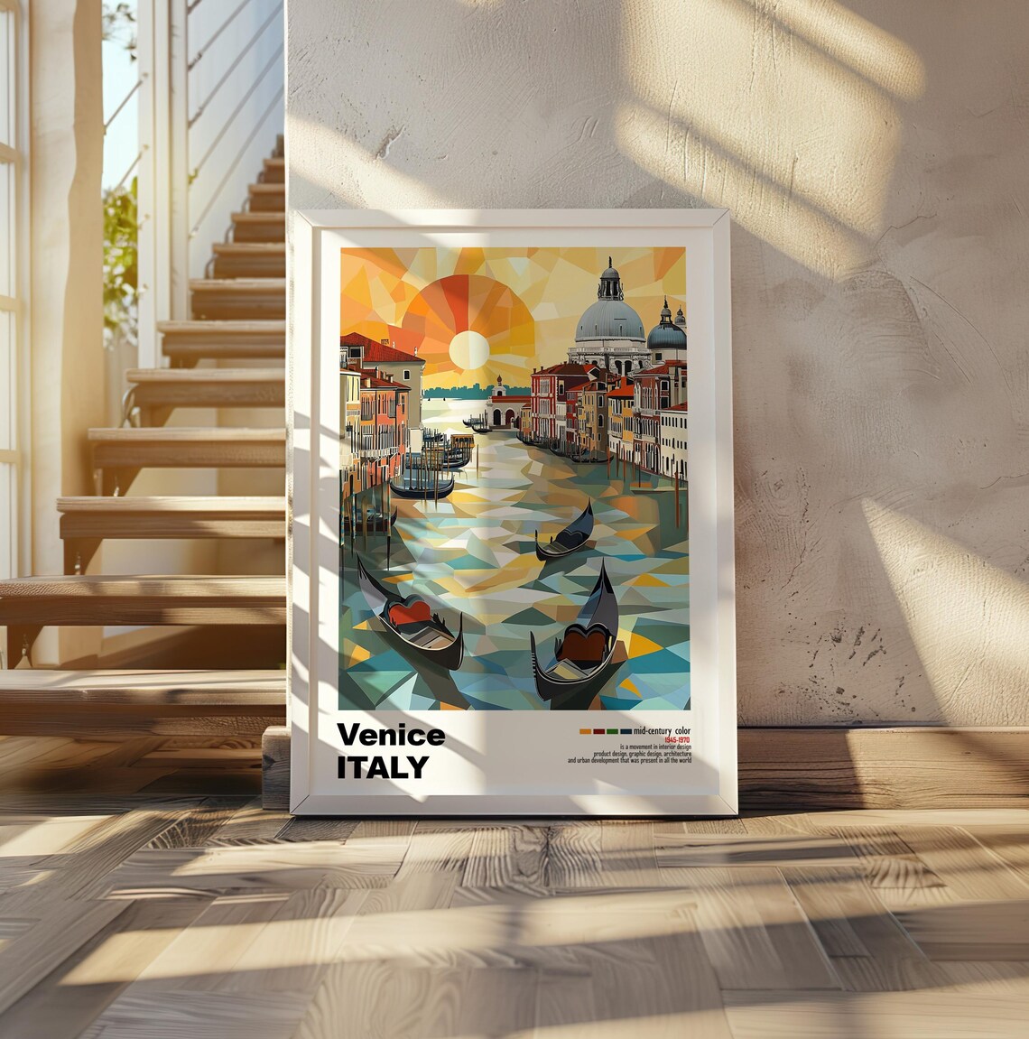 Venice Italy Grand Canal Low Poly Gondolas Mid Century Poster - Image 2