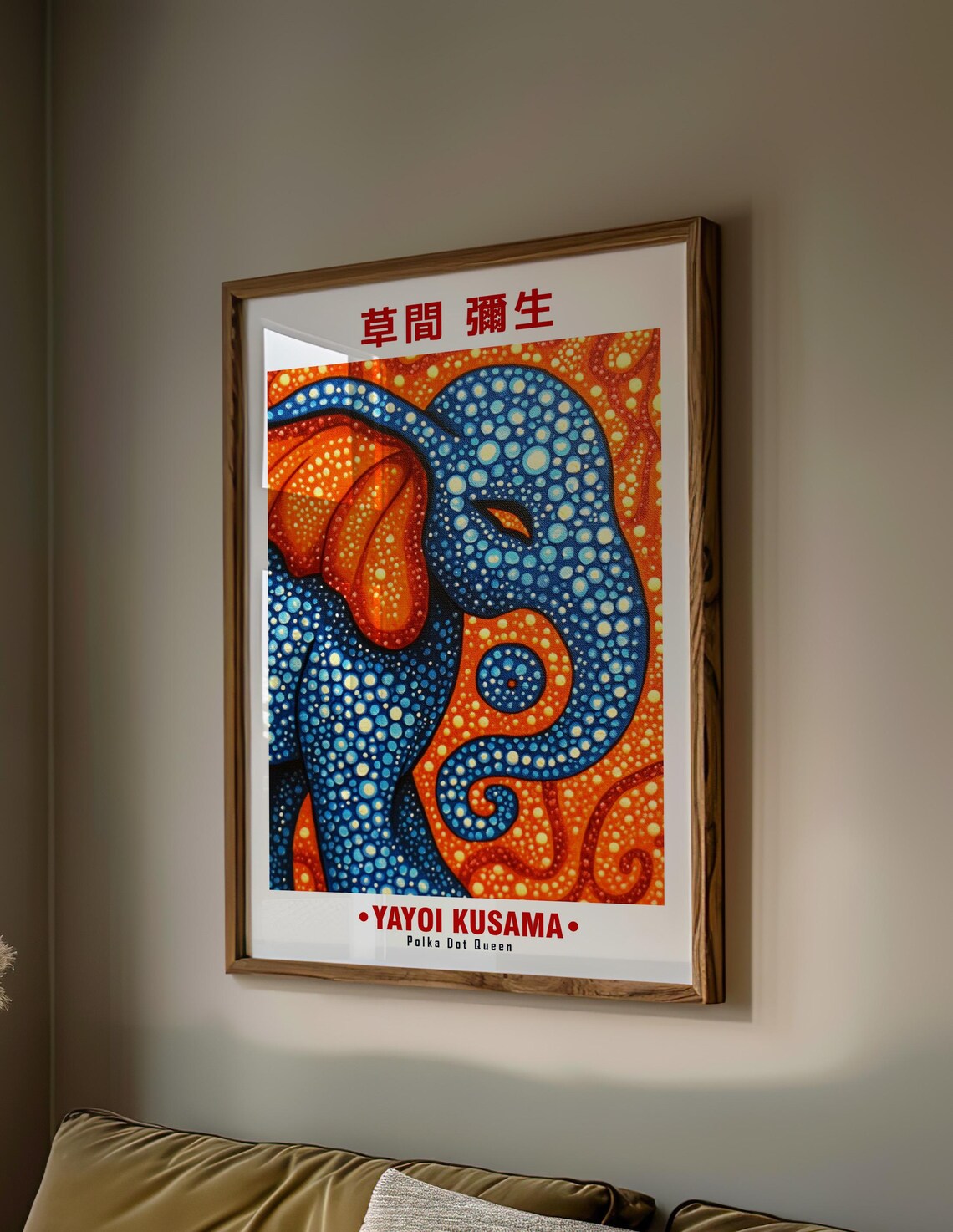 Yayoi Kusama-Inspired Blue Polka Dot Elephant Close Up Art Poster - Image 2