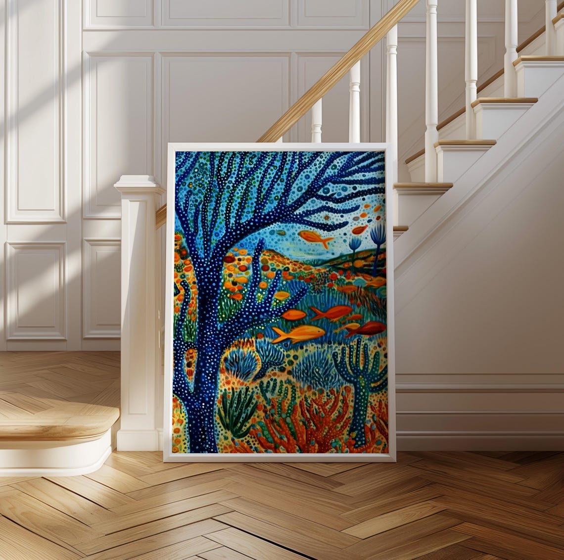 Kusama Inspired Underwater Coral Reef Fish Dot Scene Art Poster - Image 2