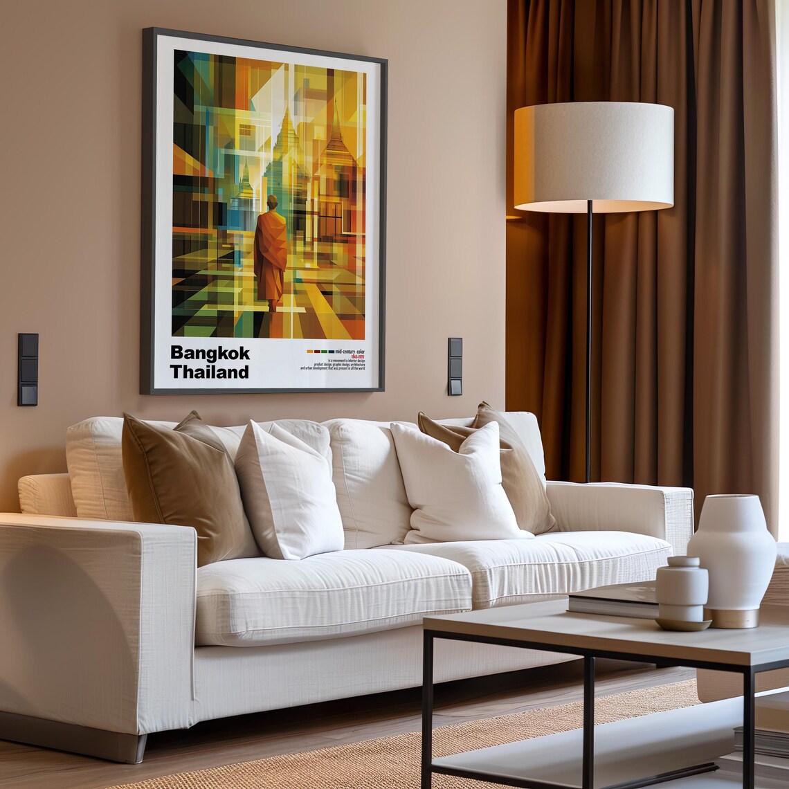 Bangkok Temple Street Abstract Mid Century Modern Art Poster - Image 3