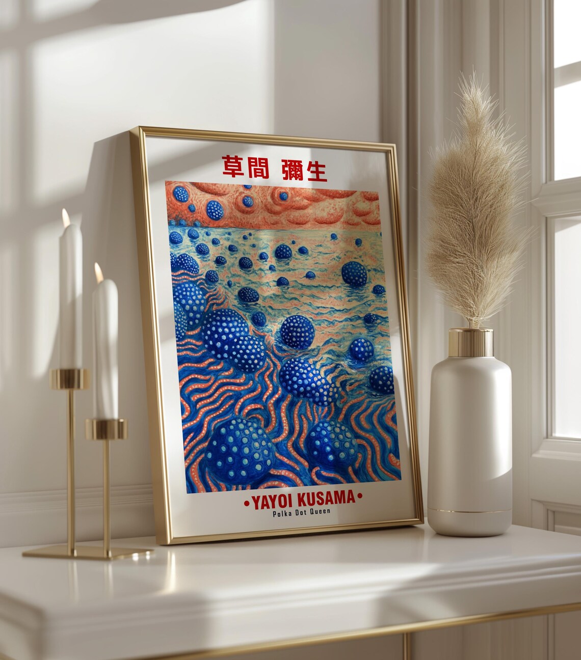 Yayoi Kusama Inspired Blue Dotted Spheres Ocean Dreams Art Poster - Image 3