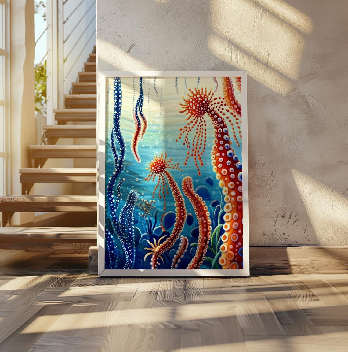 Surreal Dotted Tentacle Reef in the Turquoise Sea Art Poster