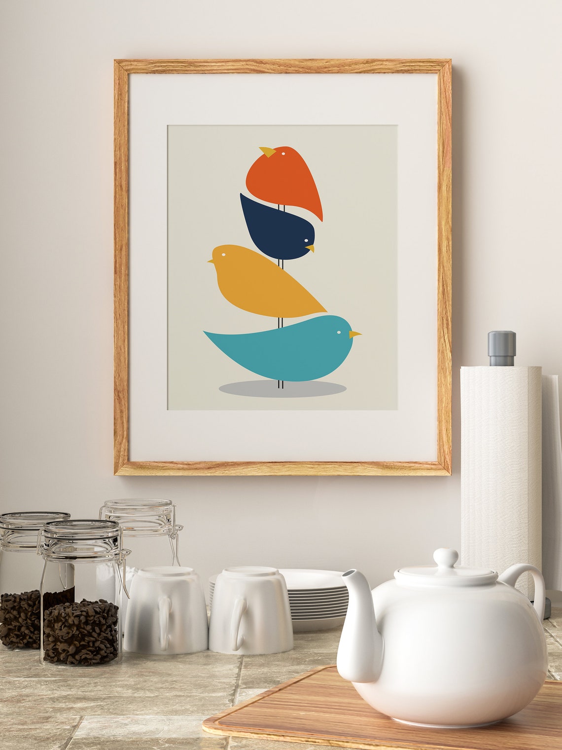 Colorful Geometric Birds Stacked Totem Mid Century Modern Wall Poster - Image 3