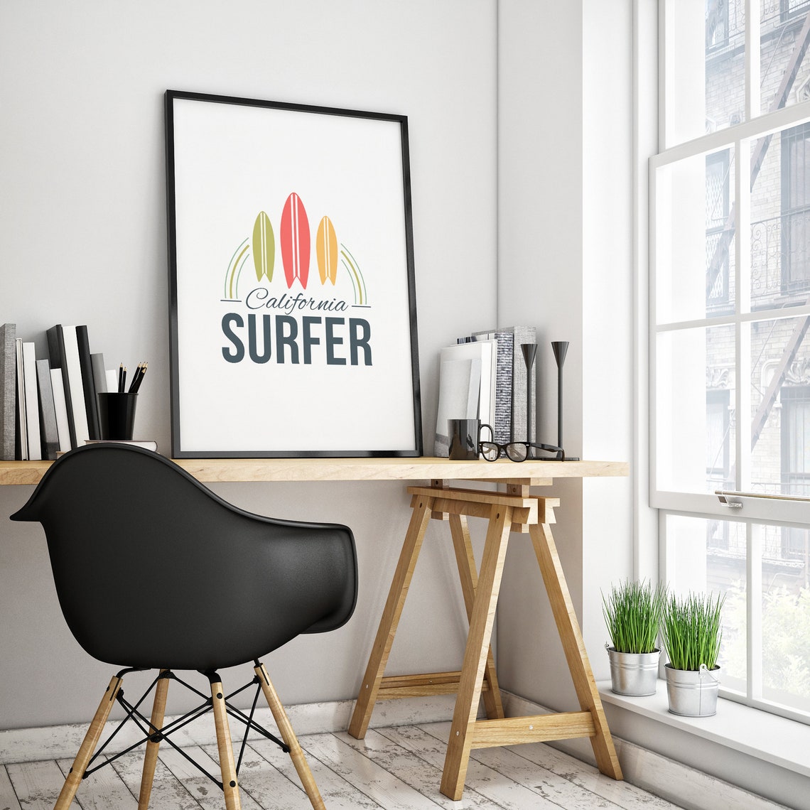 California Surfer Trio Surfboards Retro Beach Coast Wall Poster - Image 2
