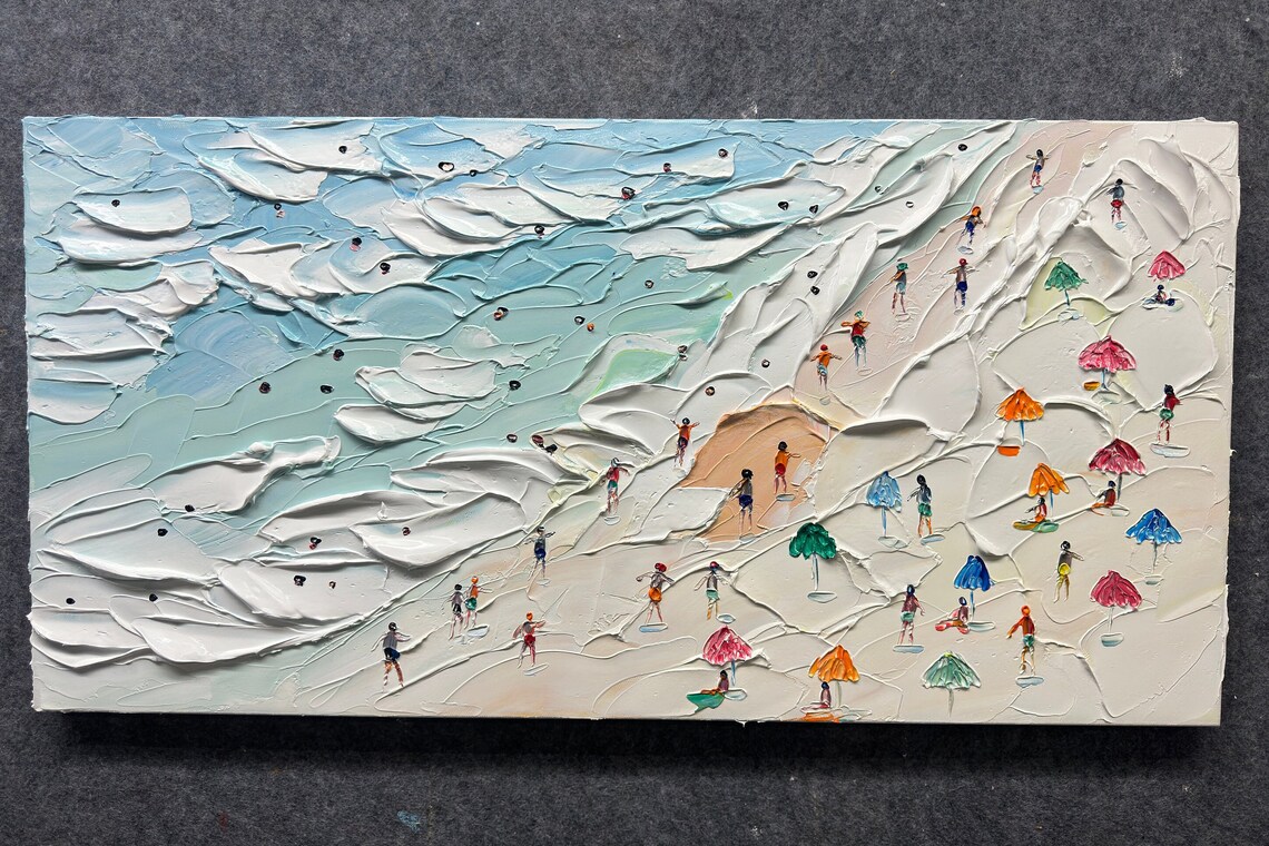 Crowds On The Shore Custom Coastal Art Print - Image 2
