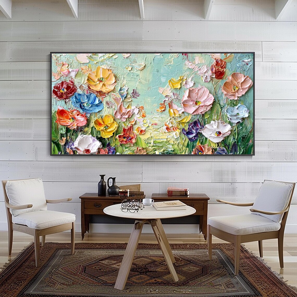Wildflower Meadow Poppies 3D Textured Oil Painting Art Poster - Image 2