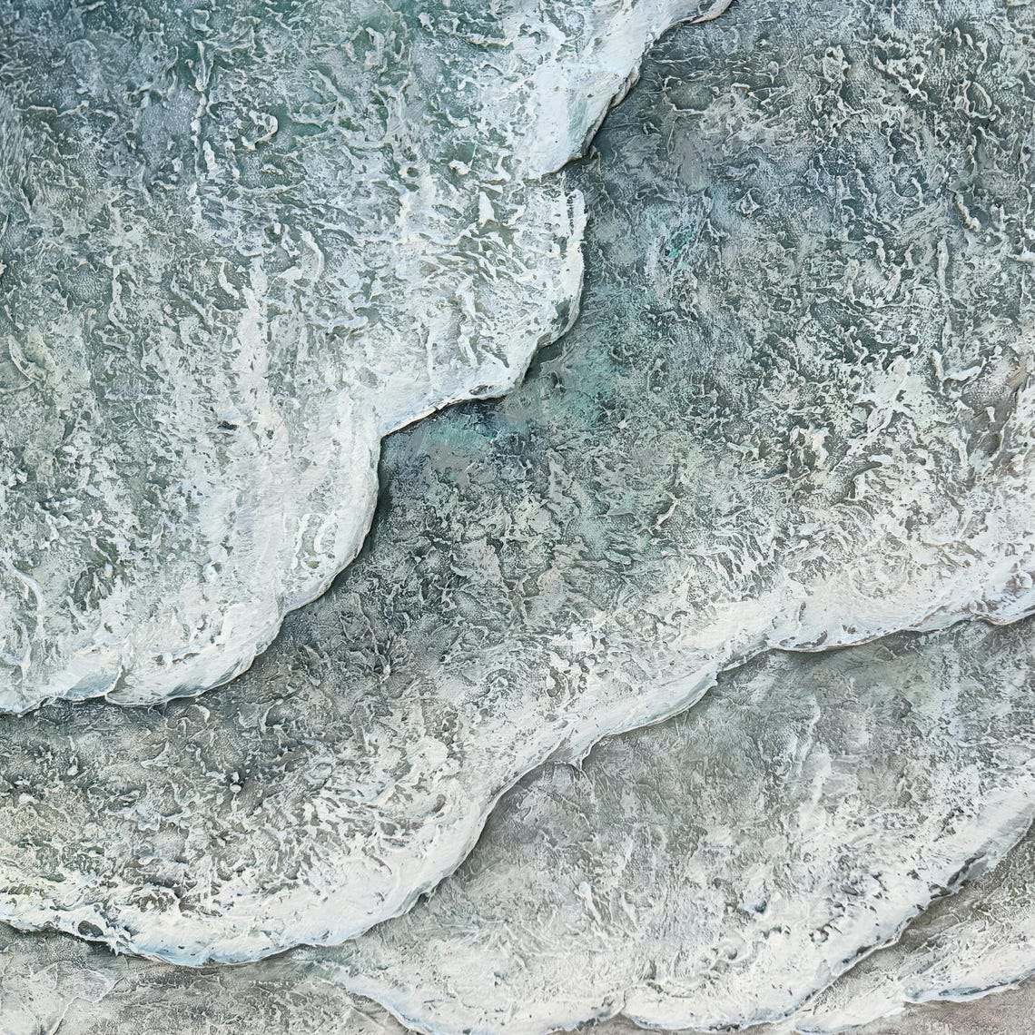 Minimalist Green Ocean Waves Abstract Textured Beach Art Poster - Image 2