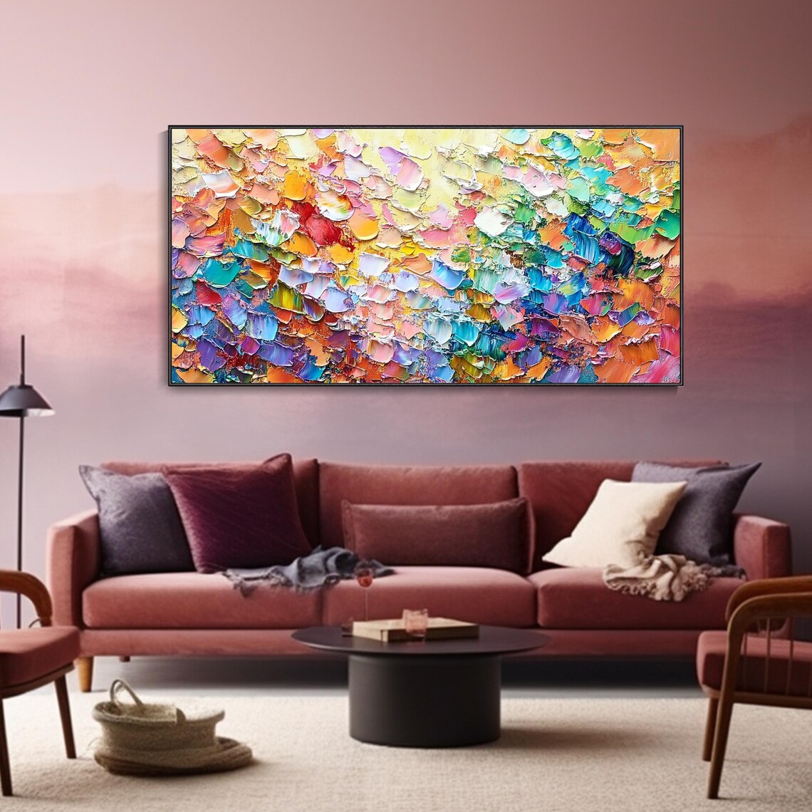 Colorful Abstract Floral Palette Knife 3D Impasto Art Poster - Image 2