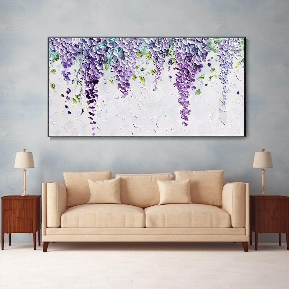 Hanging Purple Wisteria Blossom Cascade Floral Impasto Poster - Image 2