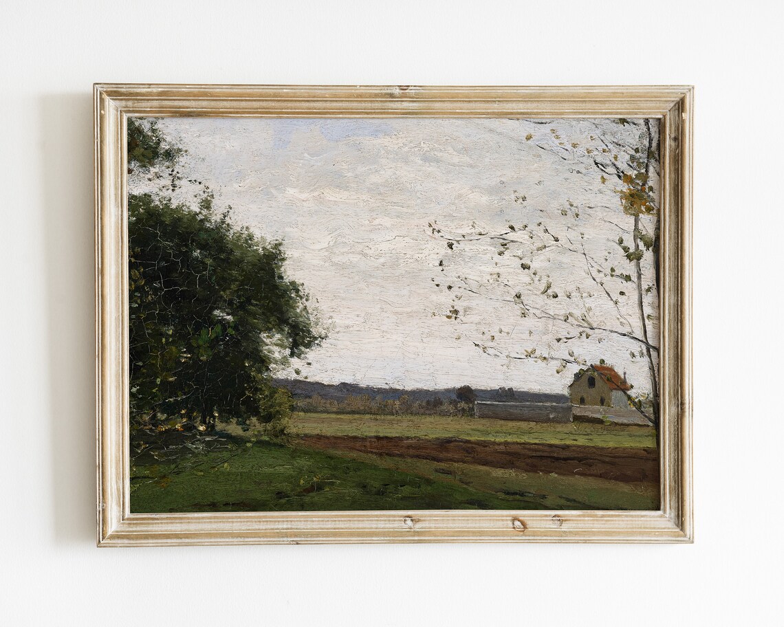 Vintage Farm Landscape Art Print, Rustic Farmhouse