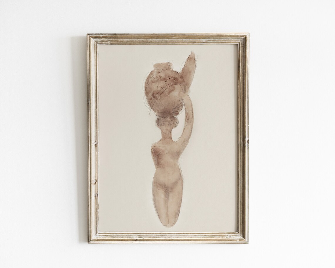 Vintage Greek Woman With Vase Sketch Art Print