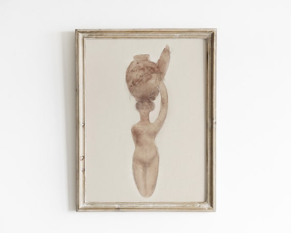Vintage Greek Woman With Vase Sketch Art Print