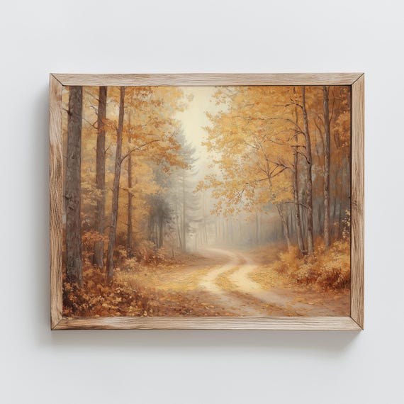 Golden Autumn Road Vintage Fall Art Print