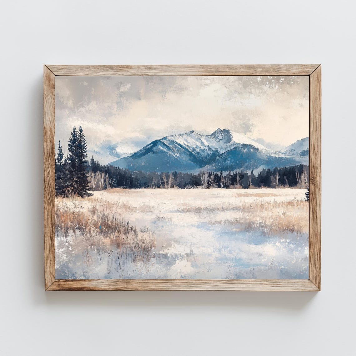 Snowy Pine Valley Blue Mountain Peaks Frosty Meadow Winter Poster