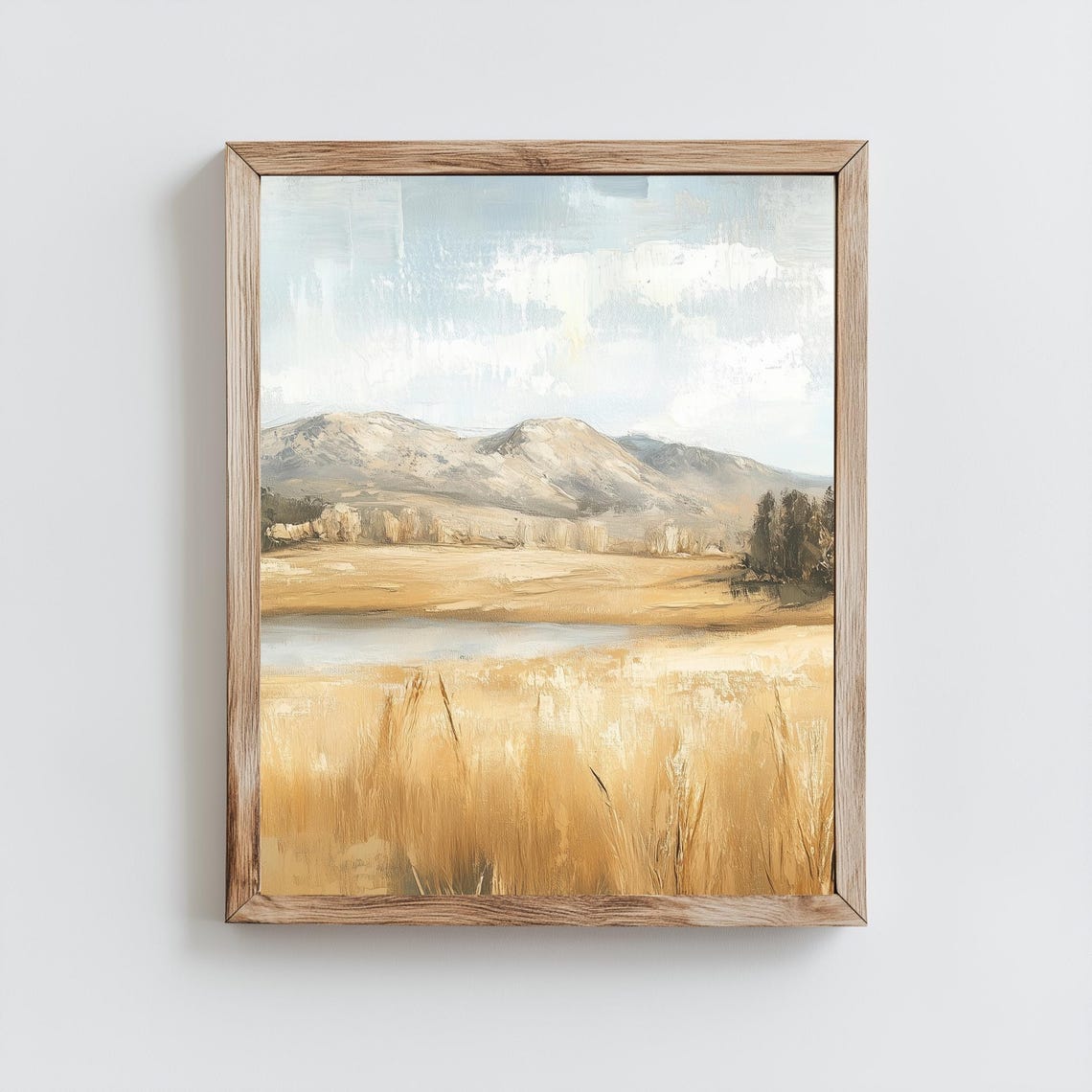 Neutral Mountain Meadow Lake Soft Beige Minimalist Landscape Poster