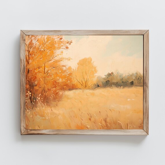 Peachy Autumn Trees Soft Field Impressionist Style Fall Landscape Poster