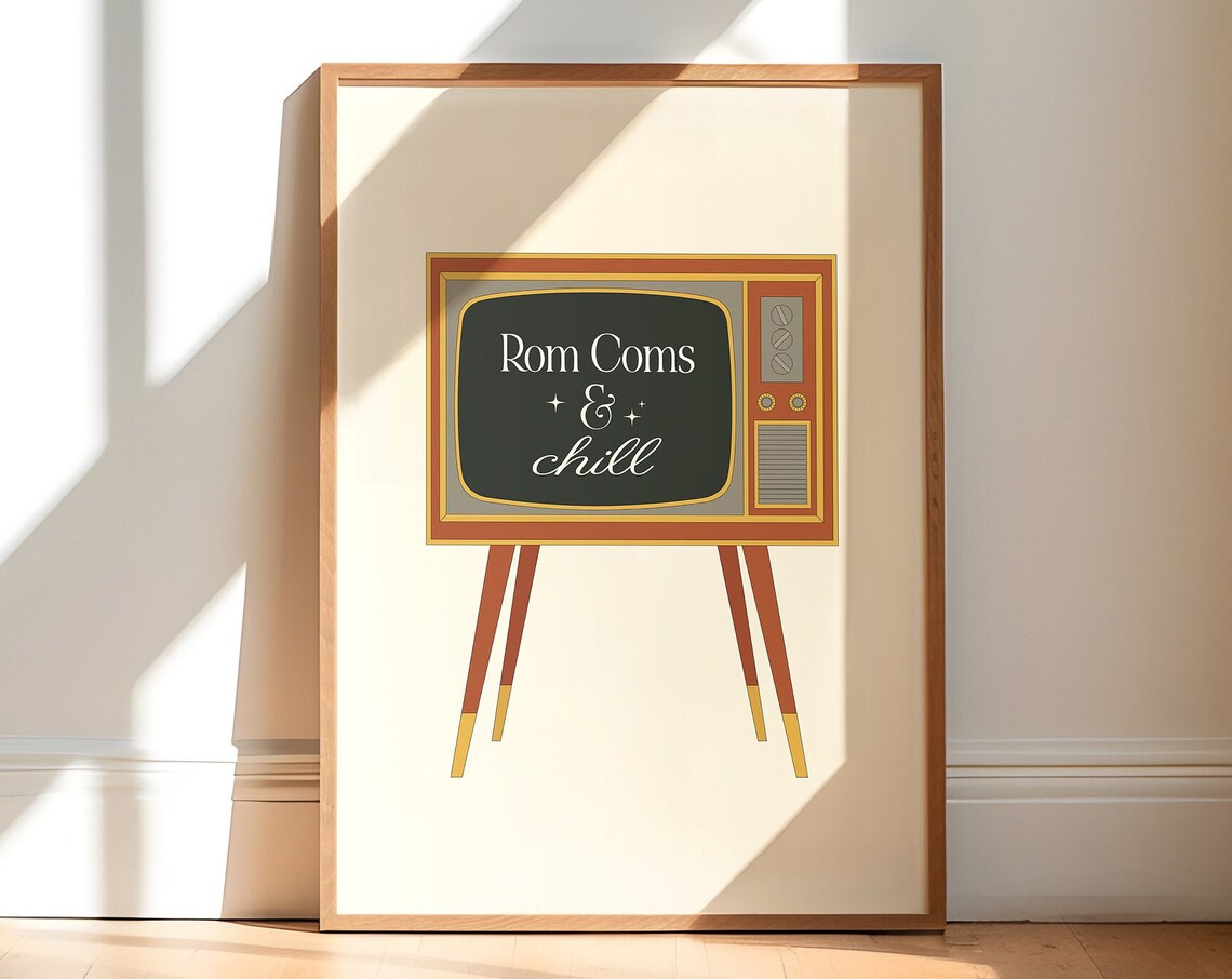 Rom Coms & Chill Retro Television Movie Night Fun Quote Poster - Image 2
