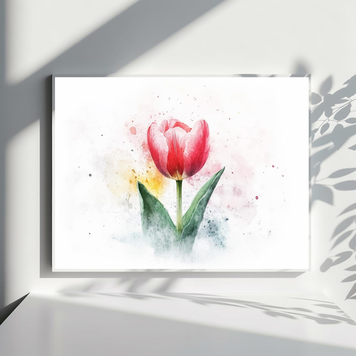 Pink Tulip Bloom Watercolor Splash Botanical Painting Poster