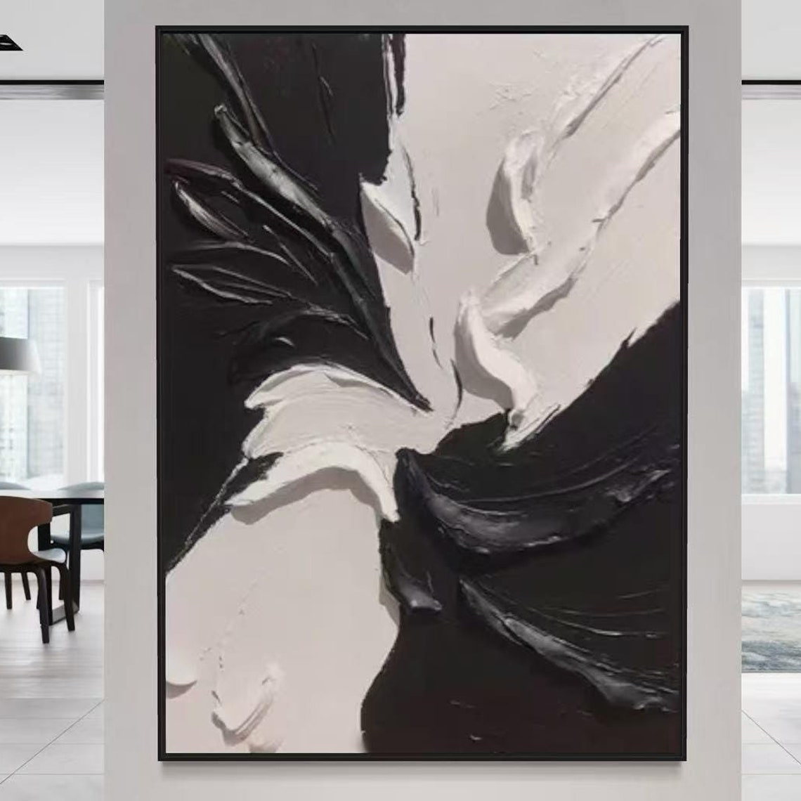 Black White Textured Wall Decor Handmade Acrylic Artwork Extra Large Wall Art Hanging Minimalist Portrait Oil Painting Personalized Art