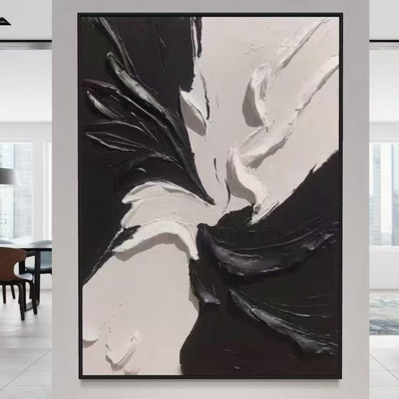 Black White Textured Wall Decor Handmade Acrylic Artwork Extra Large Wall Art Hanging Minimalist Portrait Oil Painting Personalized Art