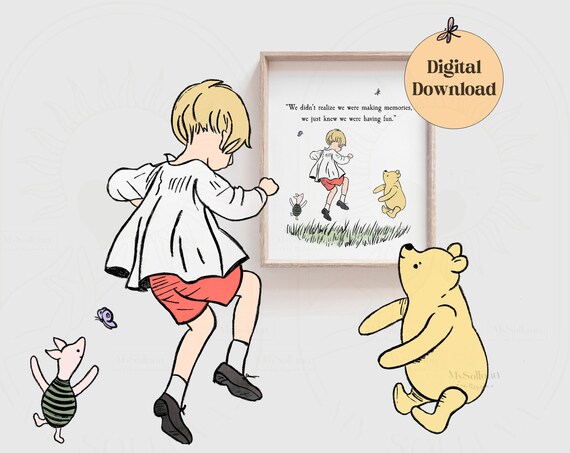 Making Memories Christopher Robin Pooh Piglet Jumping Colored Nursery Poster