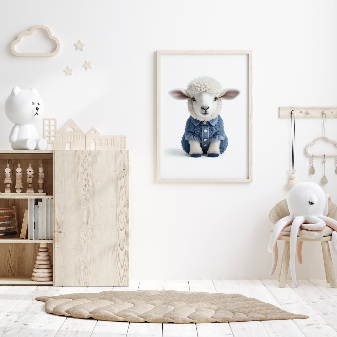 Sweet Fluffy Baby Lamb in a Blue Outfit Nursery Animal Poster - Image 6