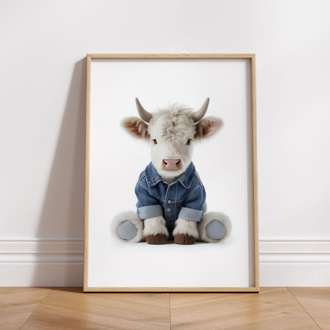 Cute Baby Cow Calf in Denim Jacket Sweet Nursery Animal Poster