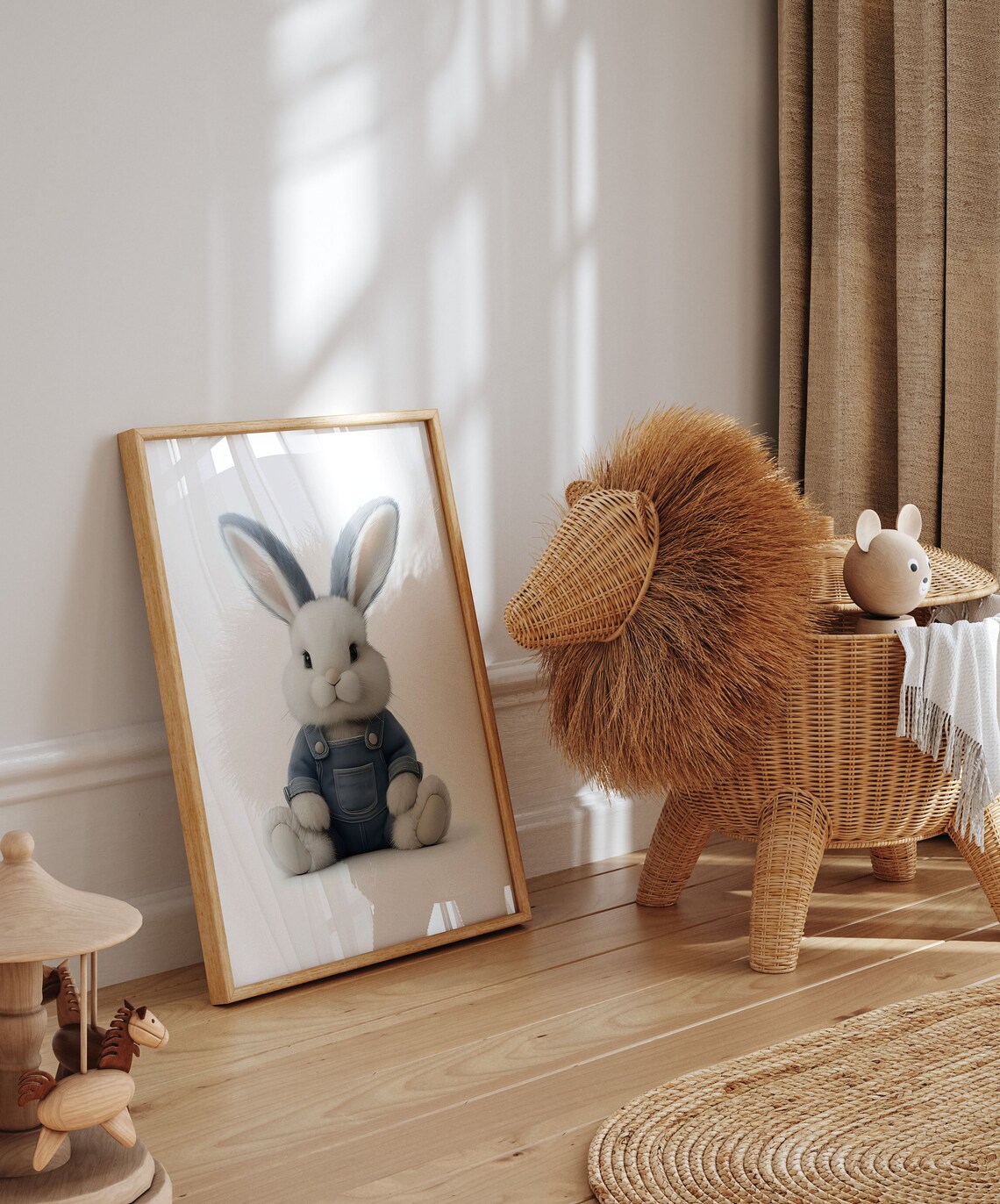Adorable Baby Bunny in Denim Overalls Sweet Nursery Animal Poster - Image 3