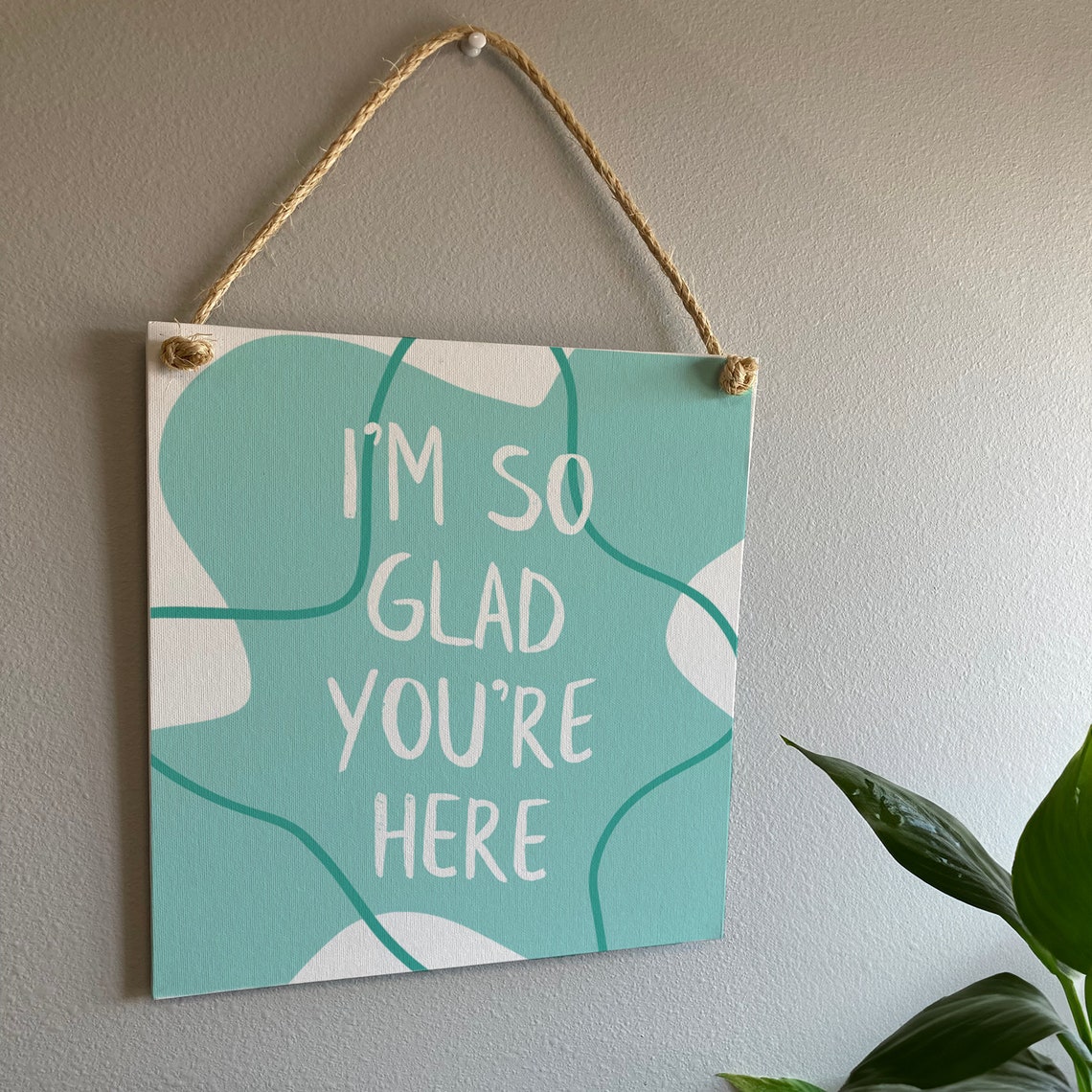 I'm So Glad You're Here Teal Abstract Quote Framed Wall Poster - Image 2