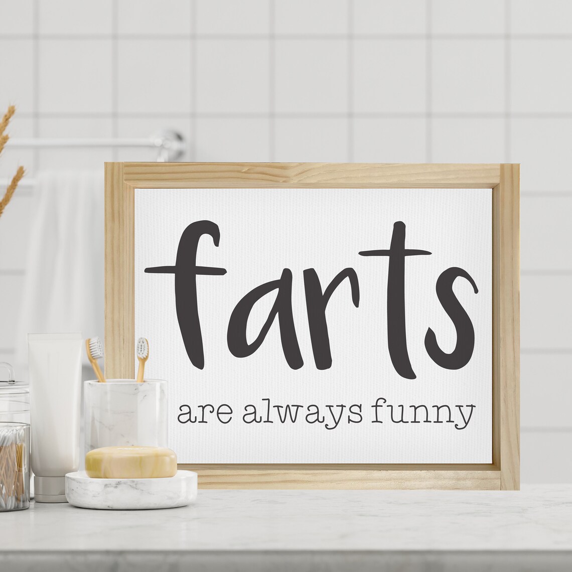 Farts Are Always Funny Funny Bathroom Home Decor Framed Wall Decor Background Color Stain Options Dad Jokes