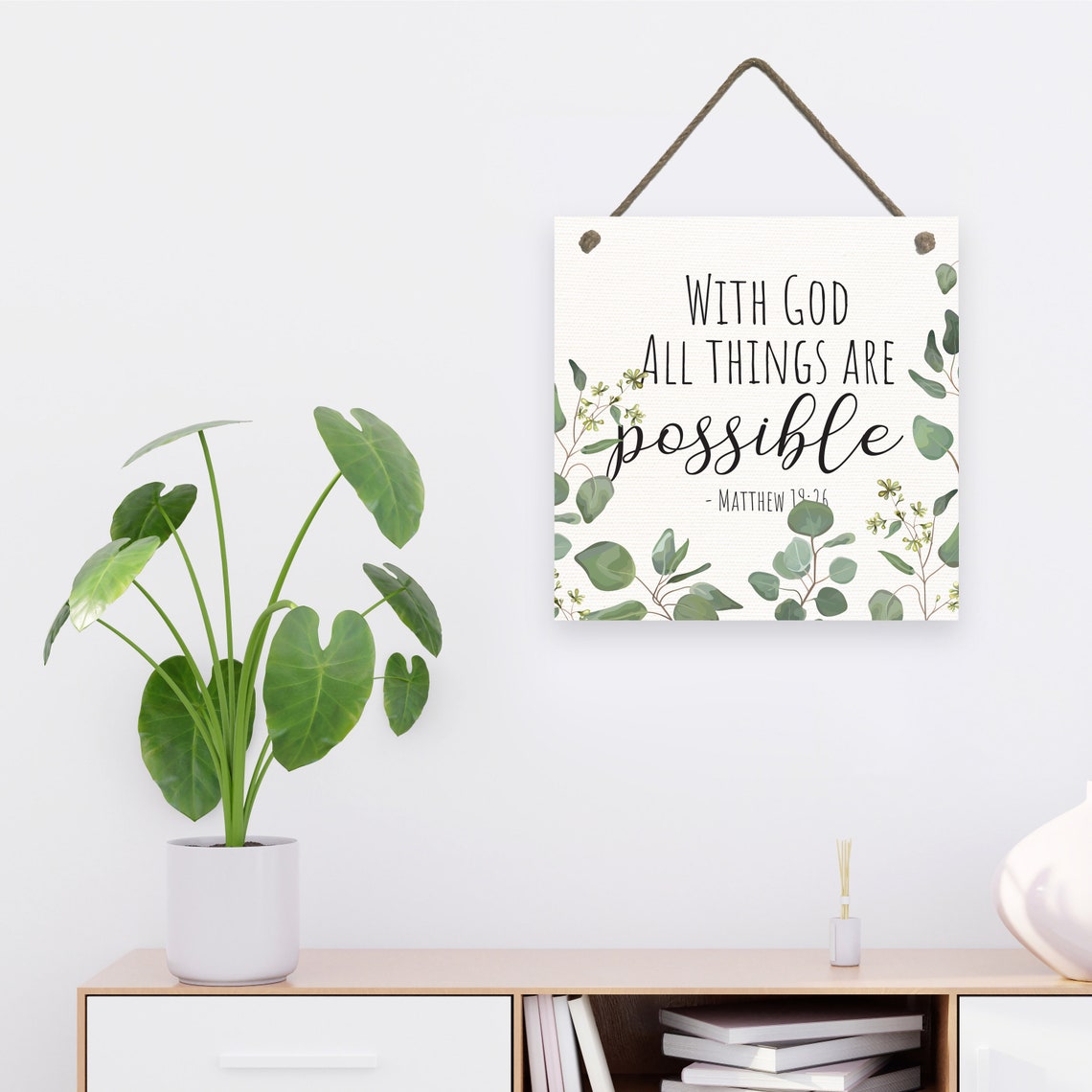 Custom Bible Verse With Eucalyptus Leaves Religious Gift Ideas Framed Farmhouse Decor Church Signs Baptism Confirmation Decor - Image 2