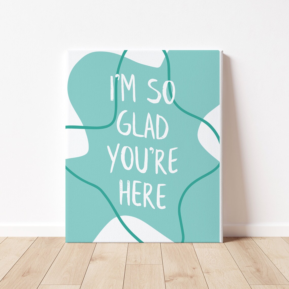 I'm So Glad You're Here Teal Abstract Quote Framed Wall Poster - Image 3