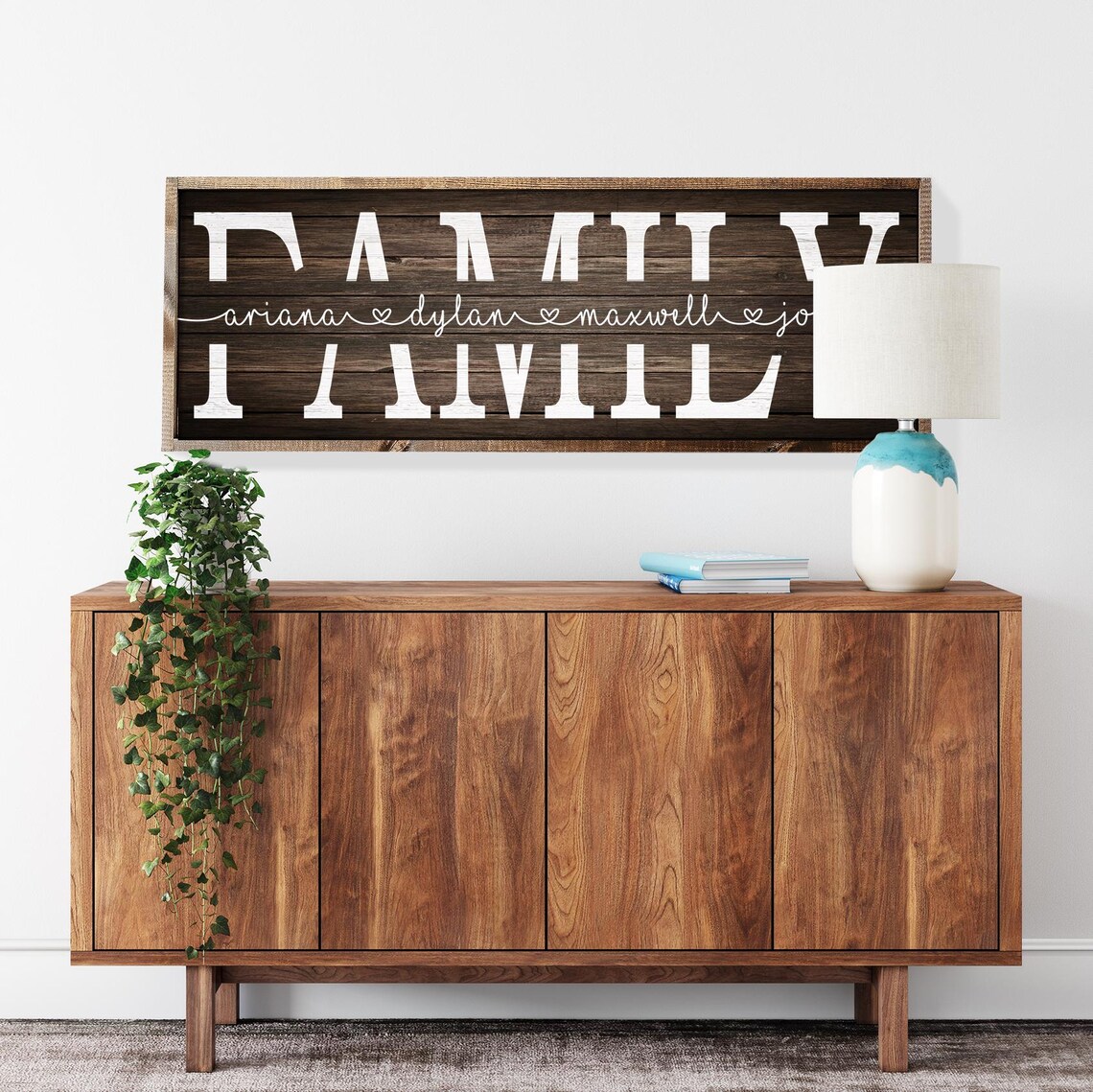 Personalized Wide Rustic Family Names Wood Framed Entryway Poster