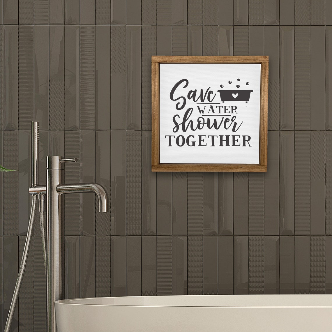 Save Water Shower Together Funny Framed Bathroom Wall Sign Poster - Image 2