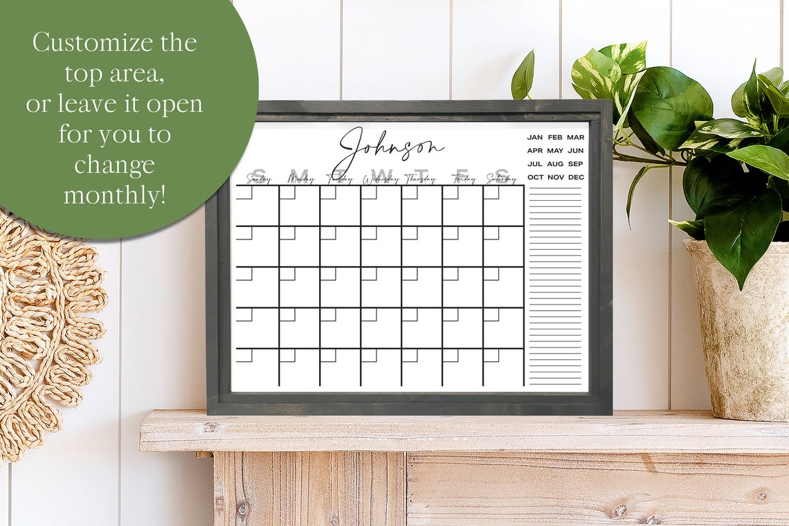 Personalized Family Name Horizontal Dry Erase Calendar Poster - Image 3