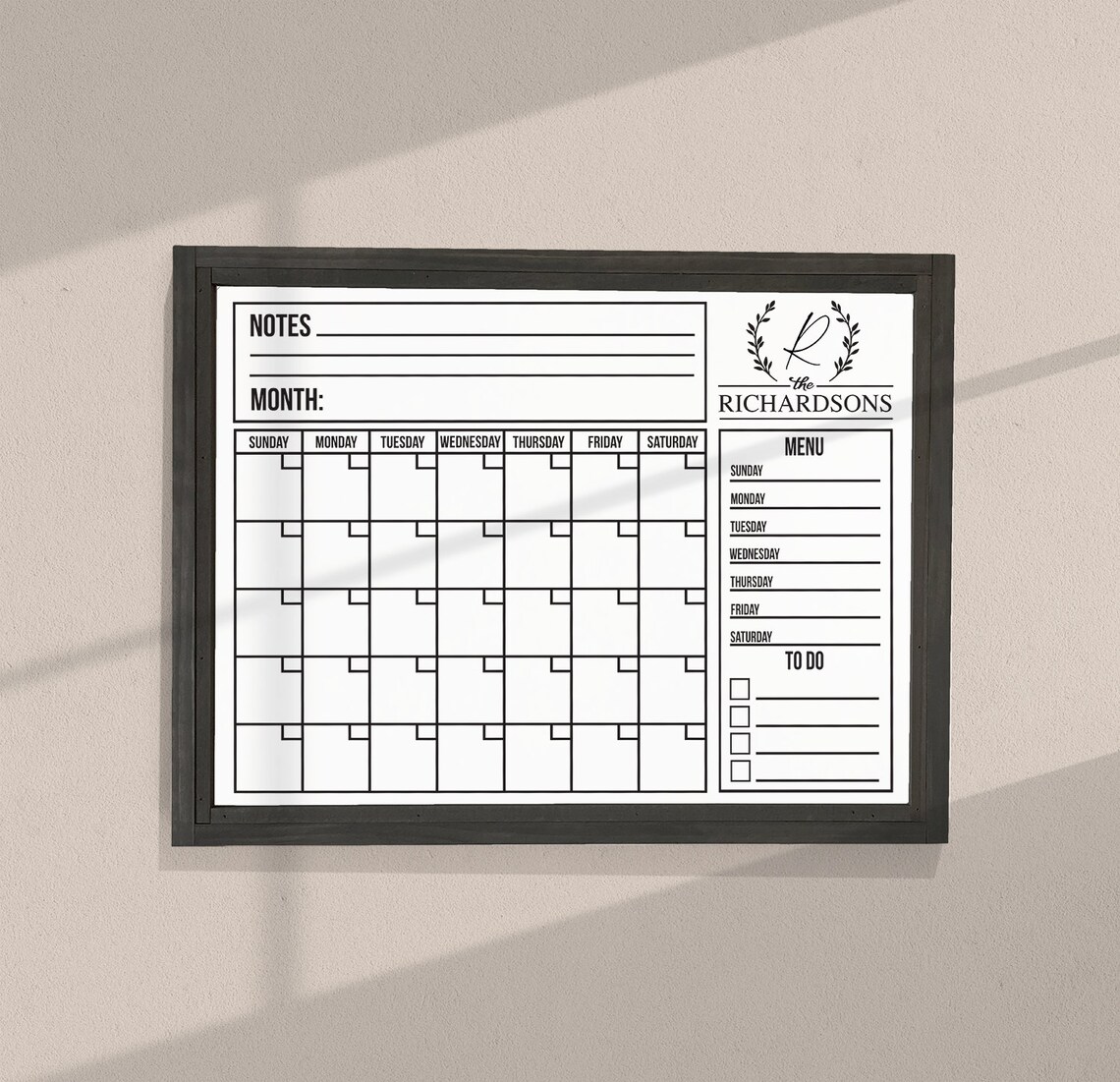 Dry Erase Family Calendar Customizable Organization Decor