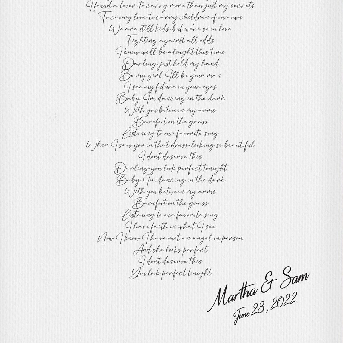 Perfect Ed Sheeran Wedding Song Lyrics Heart Shape Couple Date Poster - Image 2