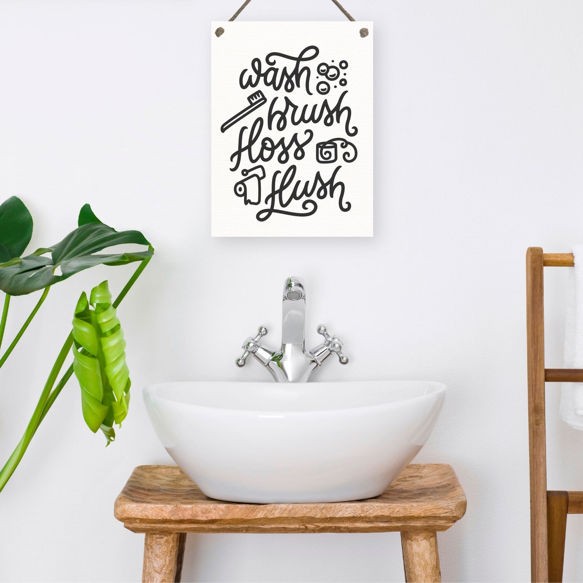 Funny Wash Brush Floss Flush Toothbrush Icon Bathroom Poster - Image 2