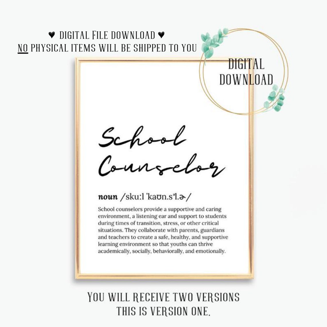 School Counselor Dictionary Definition Script Font Office Poster