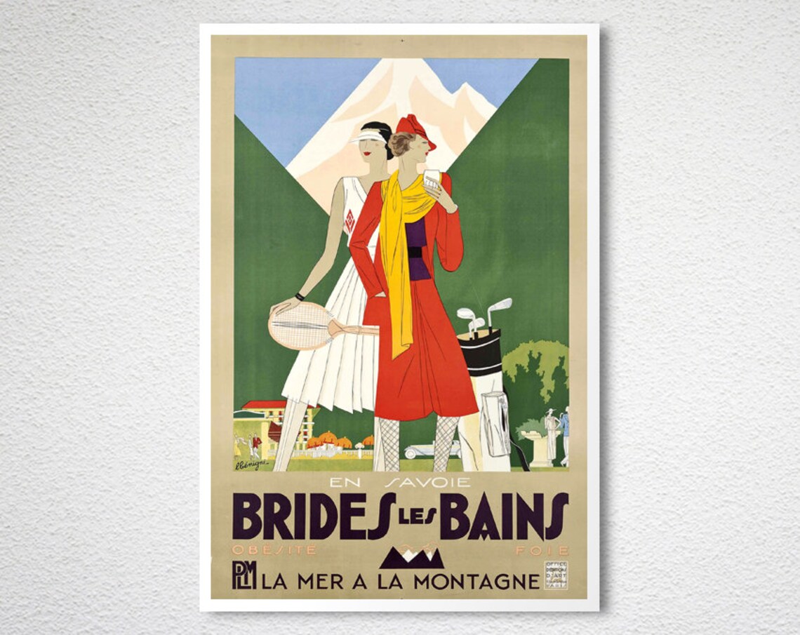 Brides les Bains Savoie Vintage French Spa Tennis Golf Resort Poster - Image 2