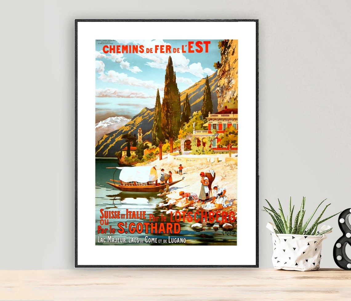 Chemins de Fer de lEst St Gothard Lakes Swiss Italy Travel Poster
