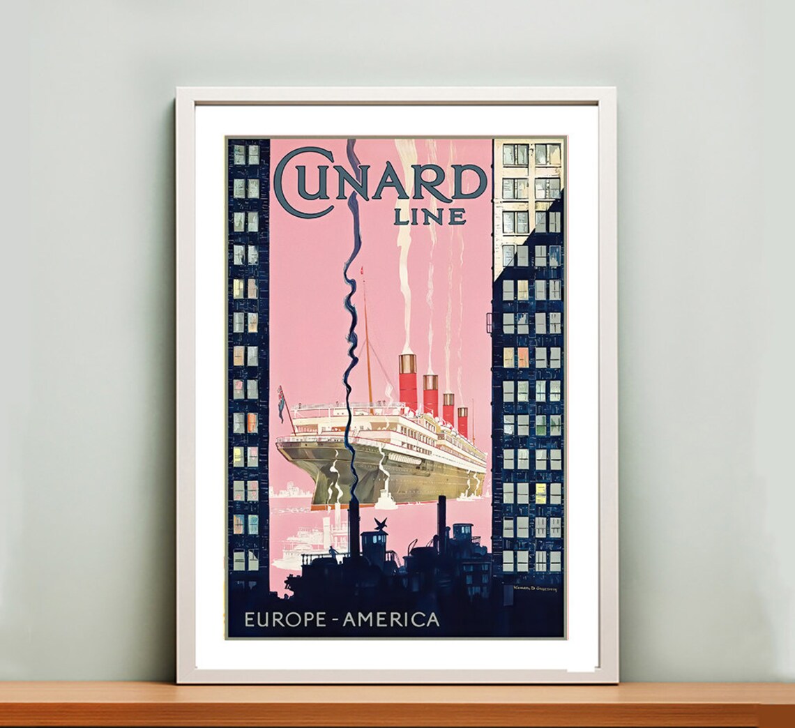 Cunard Line Europe America Vintage Travel Poster - Image 2