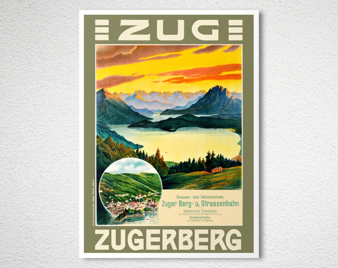 Zug Zugerberg Switzerland Vintage Travel Poster - Image 2