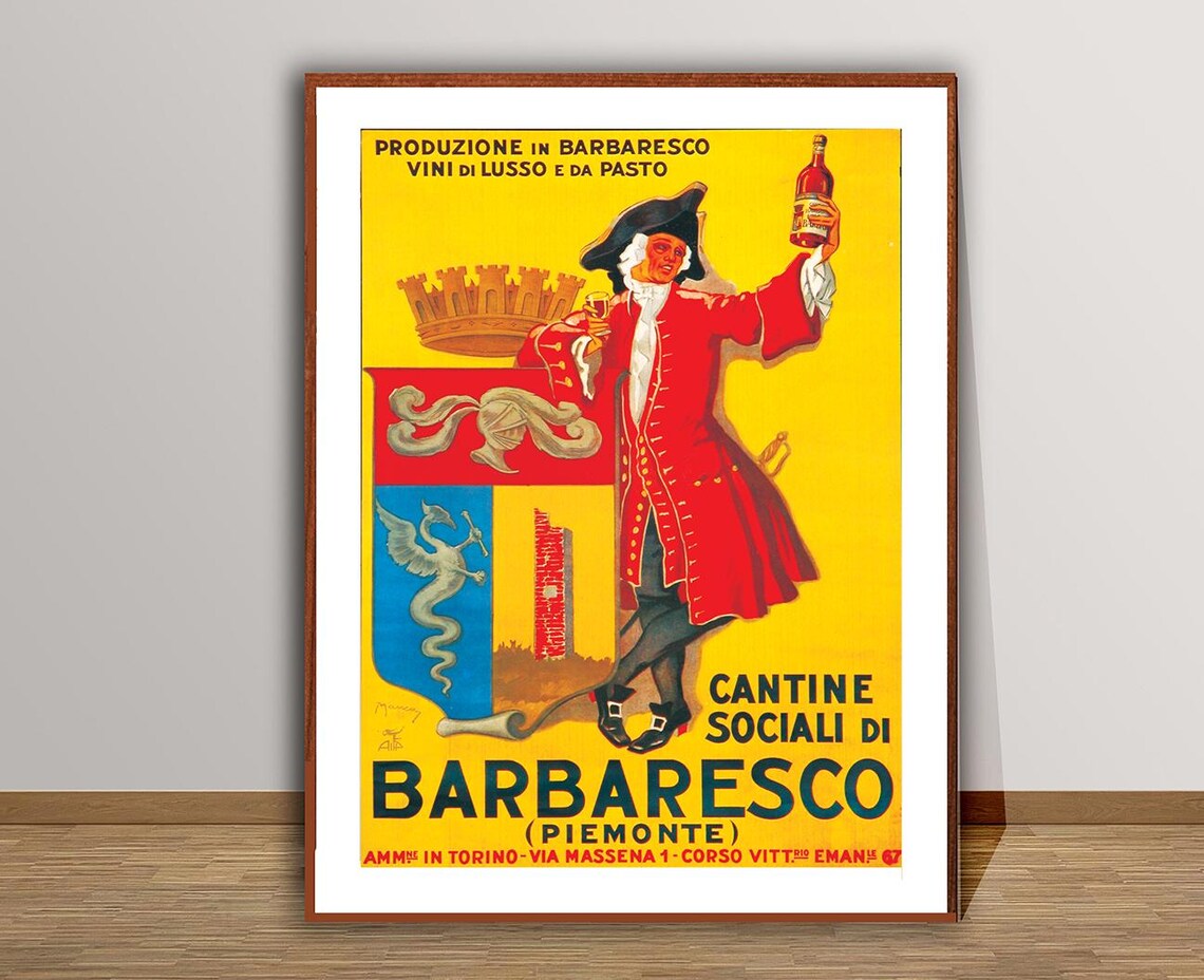 Cantini Sociali Di Barbaresco Piemonte Vintage Travel Poster - Image 2