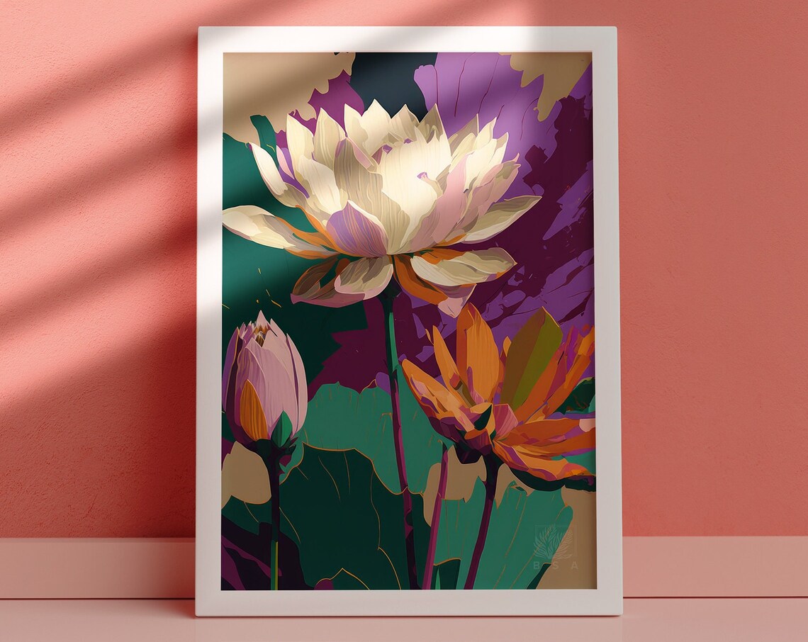 Yoga Lotus Flower Spiritual Energy Art Meditation Poster Wall Art Mindfulness Symbol Watercolor Lotus Art