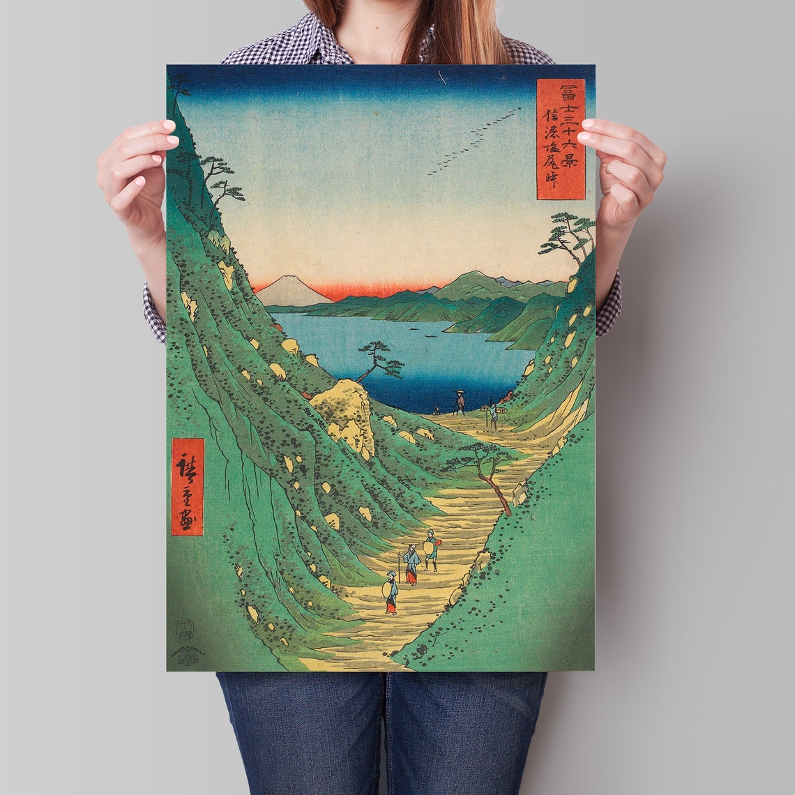 Hiroshige Suwa Pass Travelers With Mount Fuji Lake View Poster - Image 4