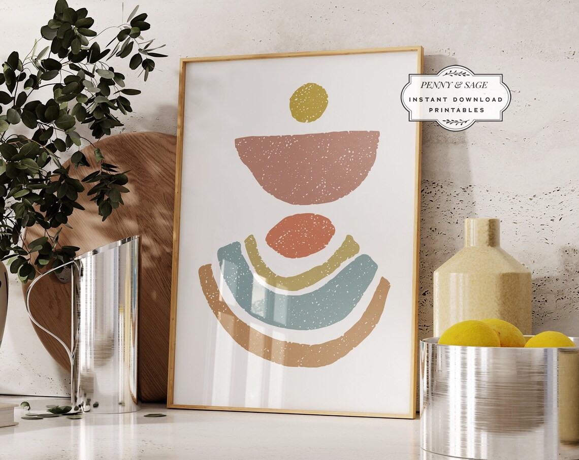 Japandi Abstract Geometric Poster Organic Arc Shapes Earth Tones Decor