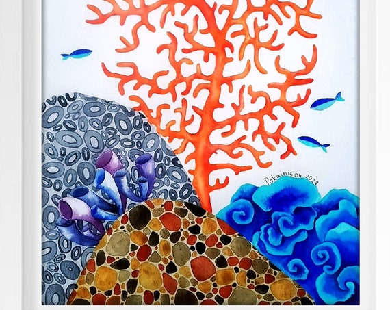 Original Artwork Underwater Painting Ocean Wall Art Coral Reef Painting Handmade Painting Sea Life Fine Art Fish Watercolor Painting