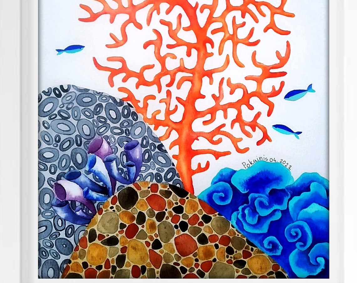 Original Artwork Underwater Painting Ocean Wall Art Coral Reef Painting Handmade Painting Sea Life Fine Art Fish Watercolor Painting