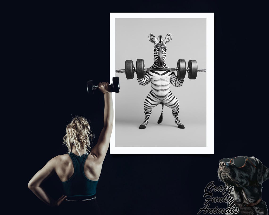 Funny Fitness Poster Zebra With Dumbbells Humorous Animal Art Gift For Fitness Enthusiasts Animal Illustration - Image 3